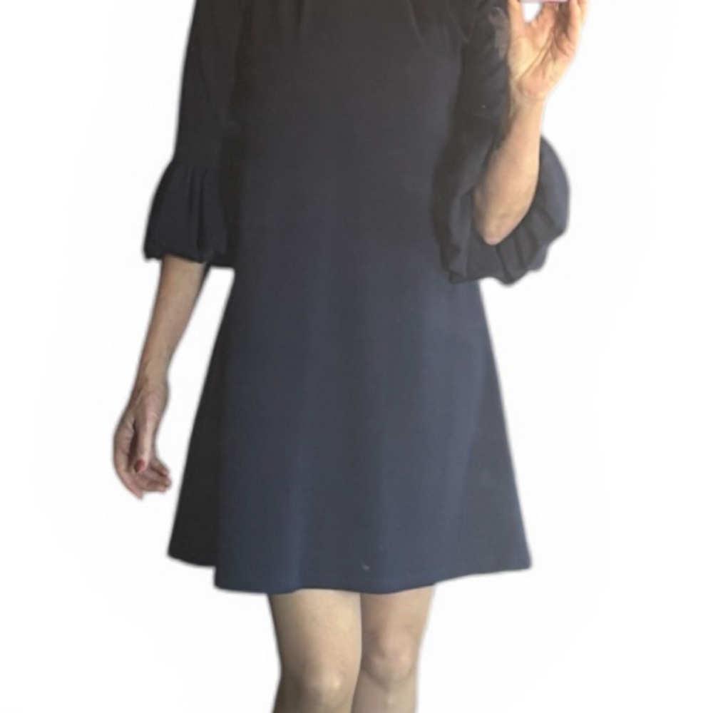 Nina Leonard Navy Long Sleeve Dress